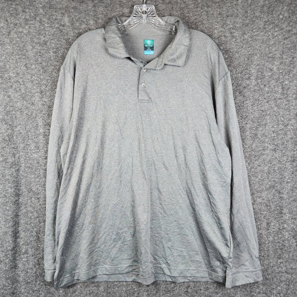 Pro Tour Golf Polo Mens XL Grey Long Sleeve Coolplay Athletic Shirt
